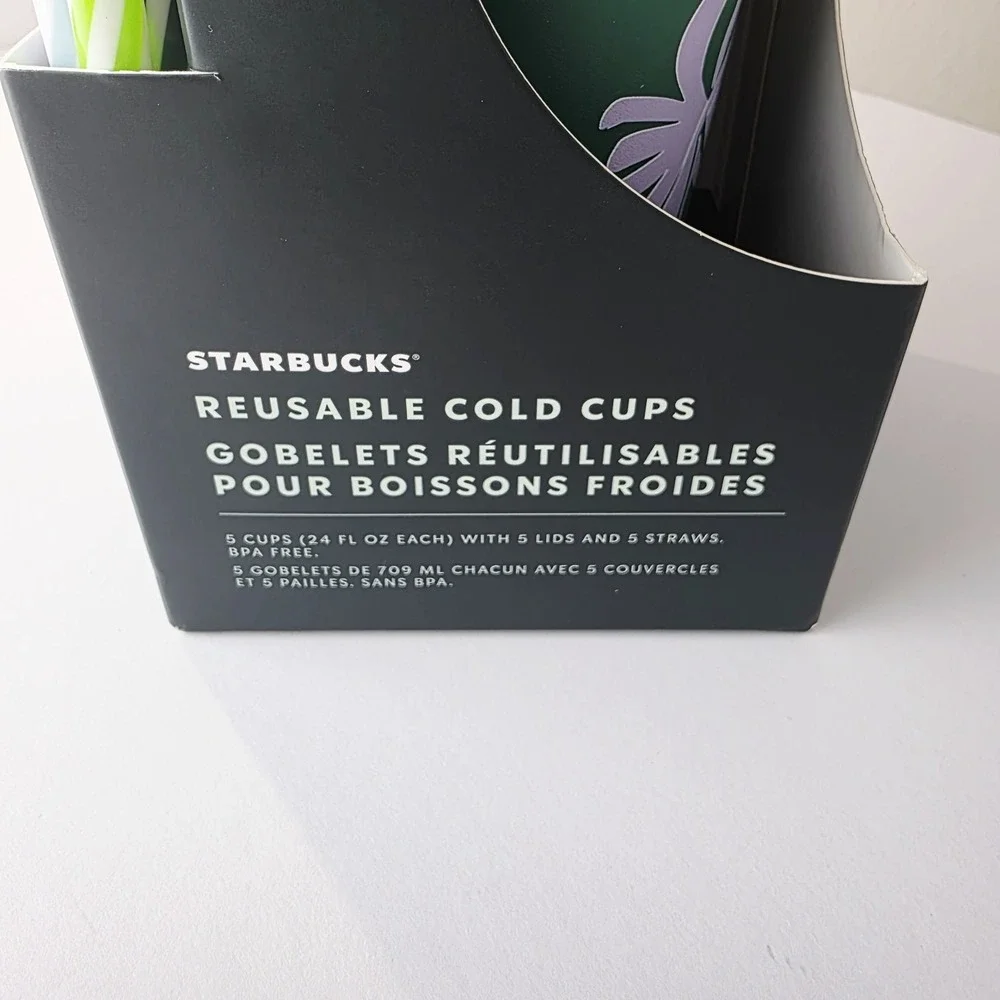 Starbucks Reusable Cold Cups Holiday Christmas Glitter 5 Pack 24oz